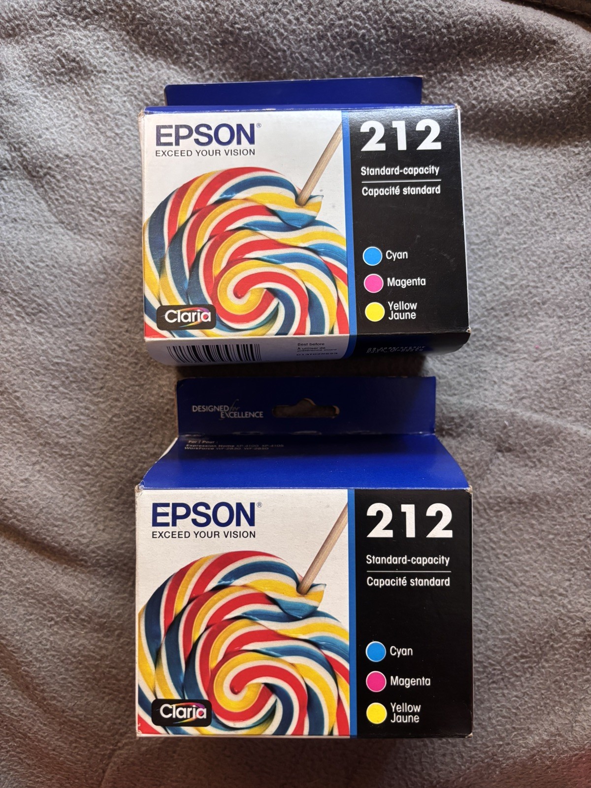 Two Epson 212 Standard Ink Cartridge Cyan Magenta Yellow Exp 07/2025 and 08/2025