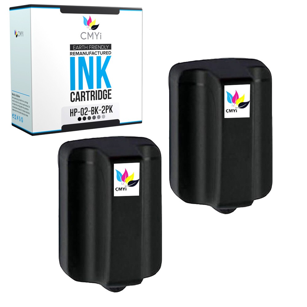 2PK CMYi Replacement HP Printer Ink 02 Black for PhotoSmart 3200 3210 3310 3313