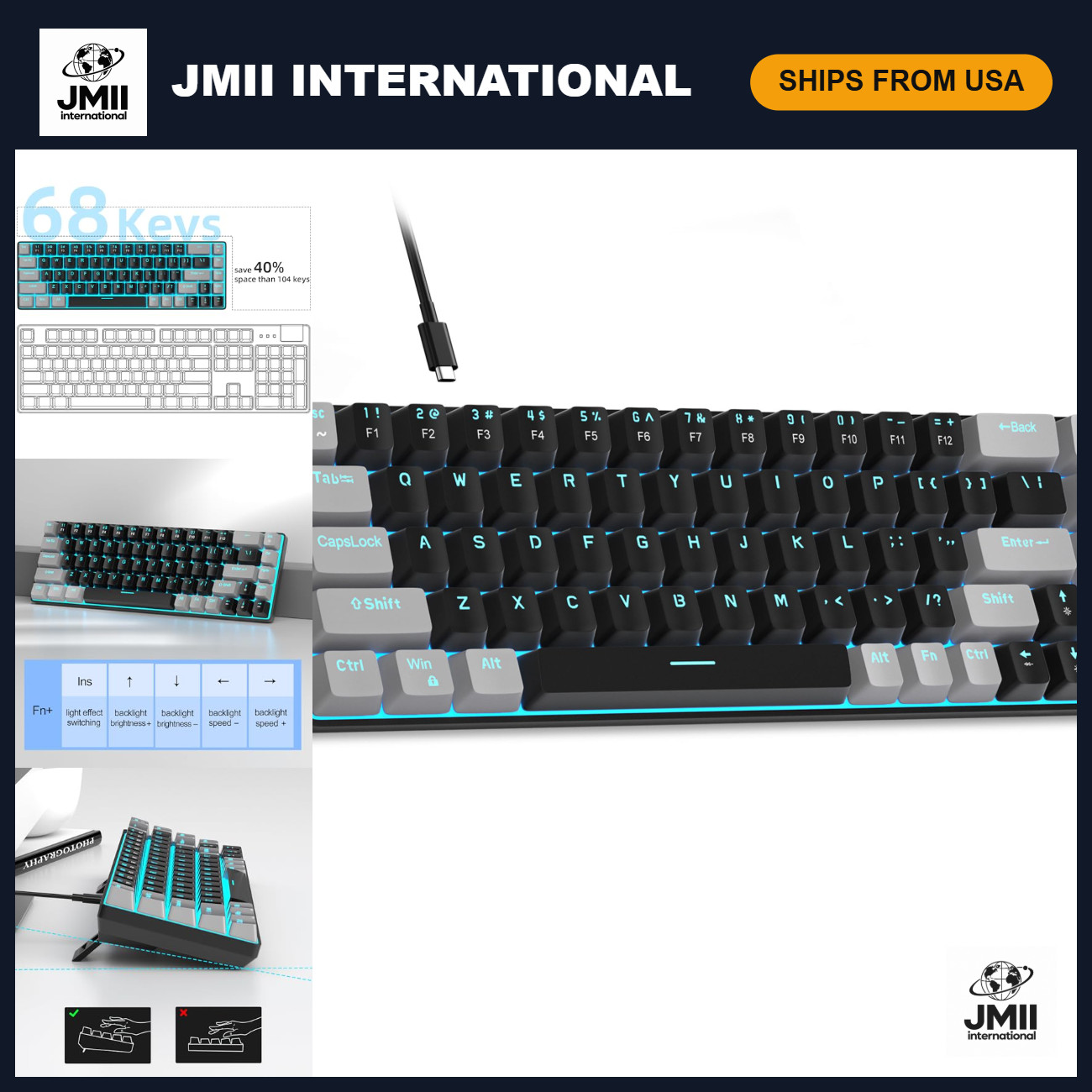 Compact 60% Mechanical Gaming Keyboard, LED Backlit Mini Wired 68 Keys, Red Swit