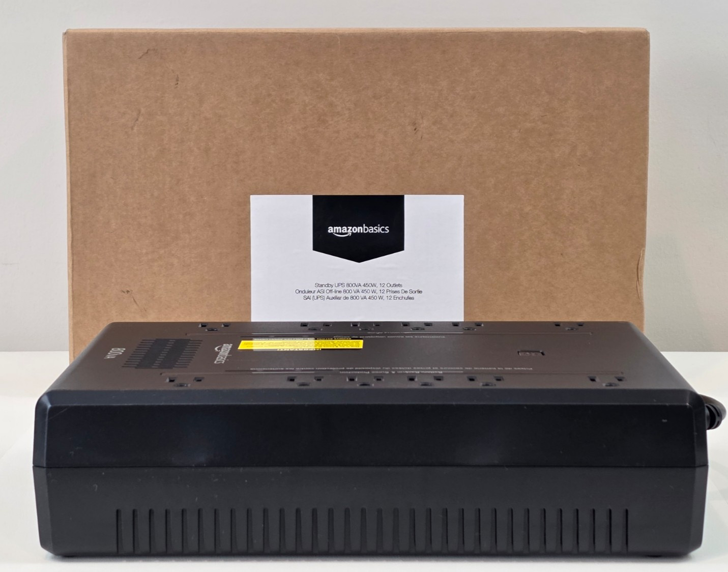 Amazon Basics UPS Battery Backup & Surge Protector, 800VA/450W, 12 Outlets Black