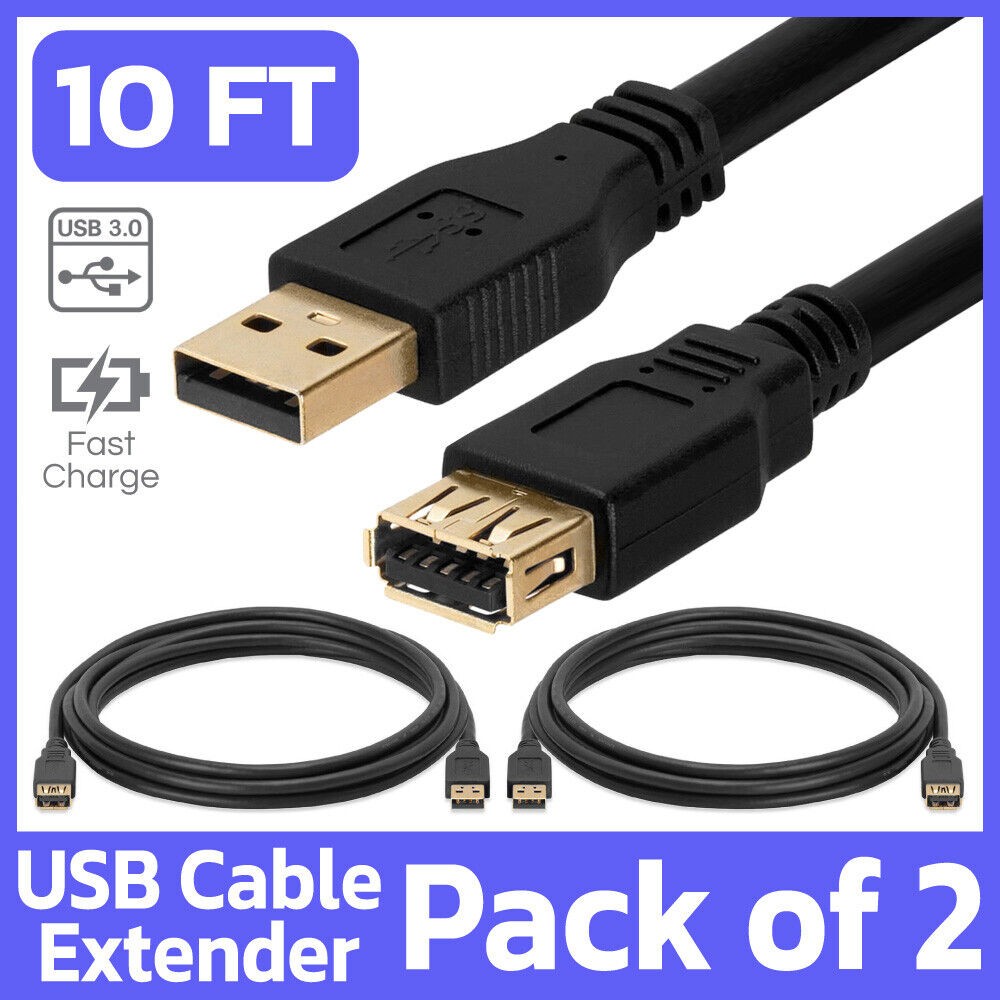 2 Pack USB 3.0 High-Speed USB Extension Cable 10ft Male to Female USB Cord