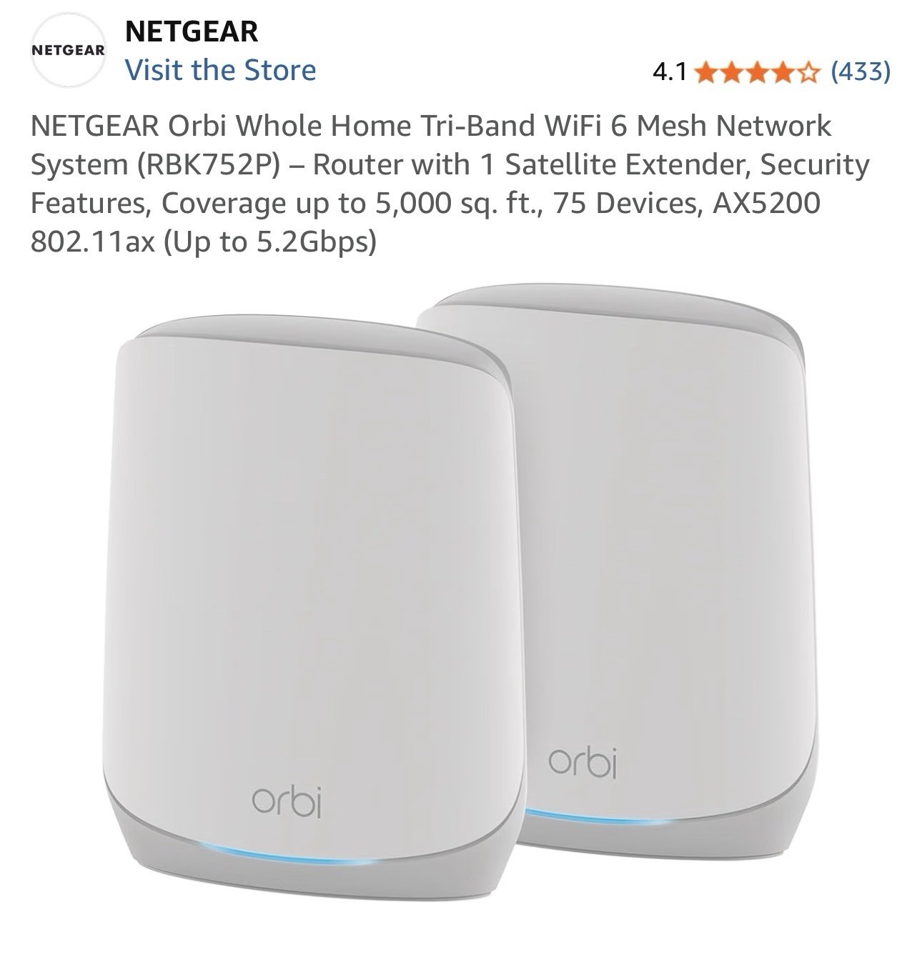 NETGEAR Orbi Whole Home Tri-Band WiFi 6 Mesh Network System