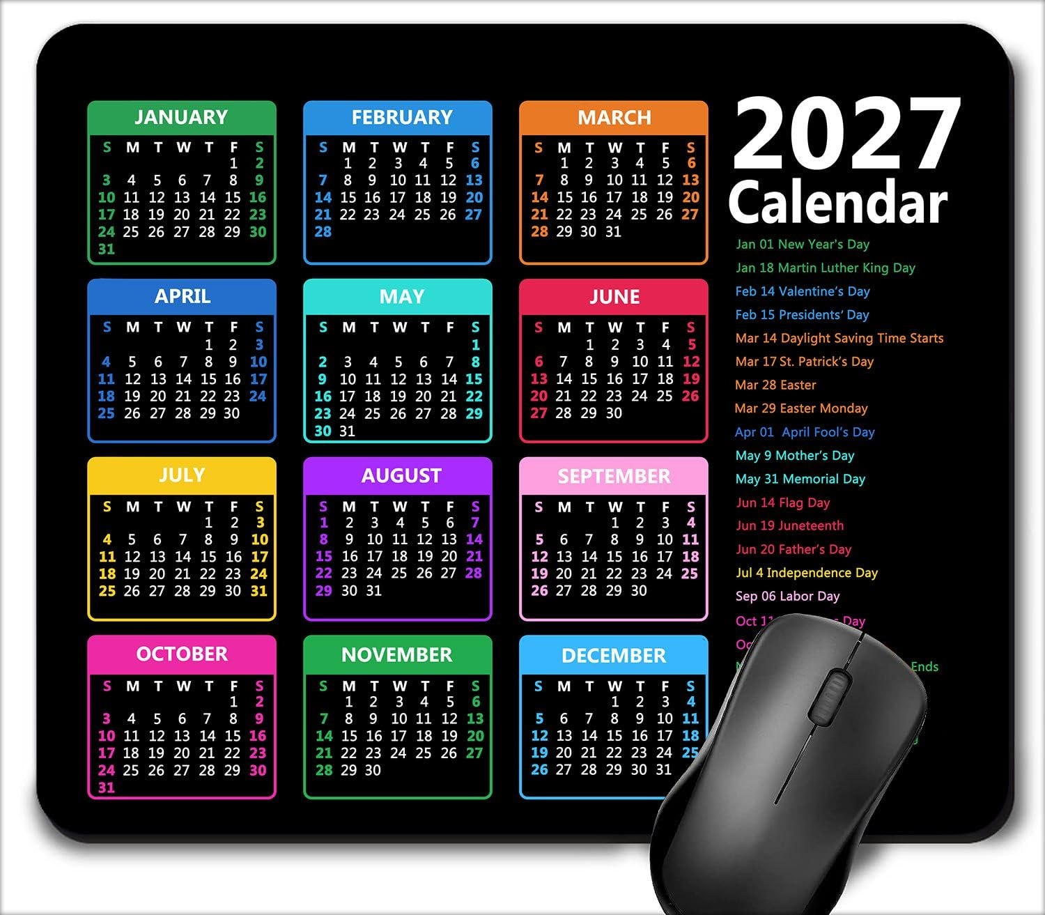 2027 Calendar with Holiday Pad, Gaming Rectangle Mousepad for Computer Laptop...