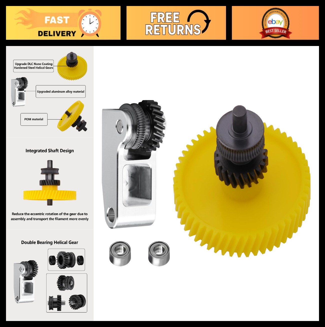 Hardened Steel Dual Gear Extruder Kit for 3D Printers - P1P, P1S, X1C, X1E