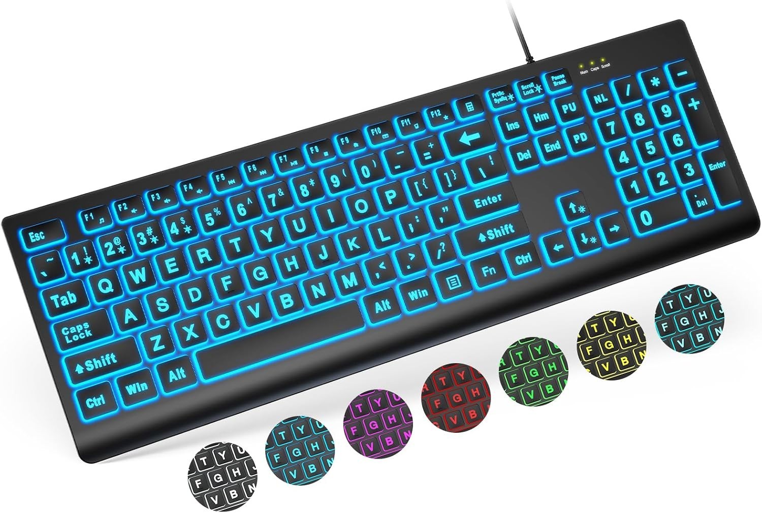 Large Print USB Wired Keyboard LED Backlight Black for Computer PC Laptop