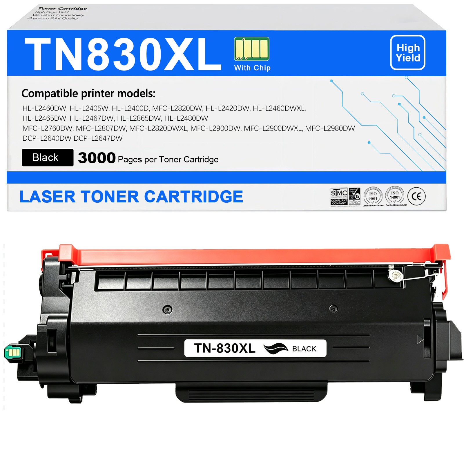 TN830XL Toner Cartridge DR830 Drum for Brother HL-L2405W DCP-L2640DW MFC-L2760DW