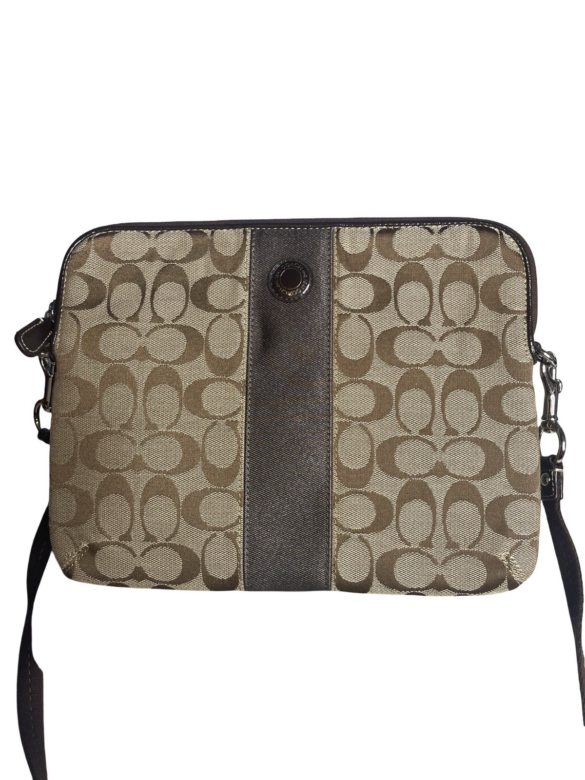Coach Signature C Tablet Sleeve Case Khaki/Mahogany, crossbody Brown Patterned