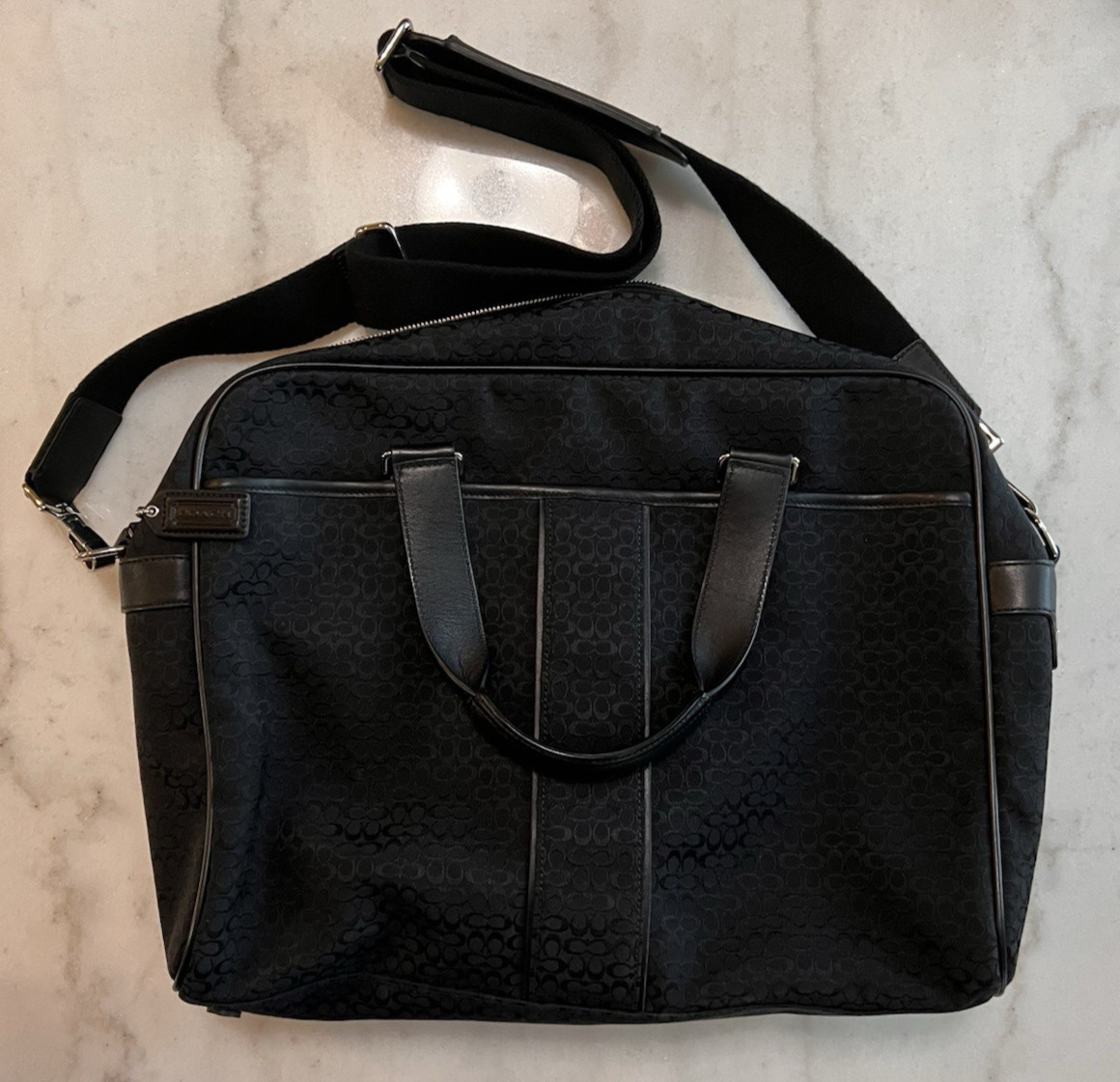 Coach Signature Hudson Canvas Commuter Large Black Briefcase Laptop Bag F70058