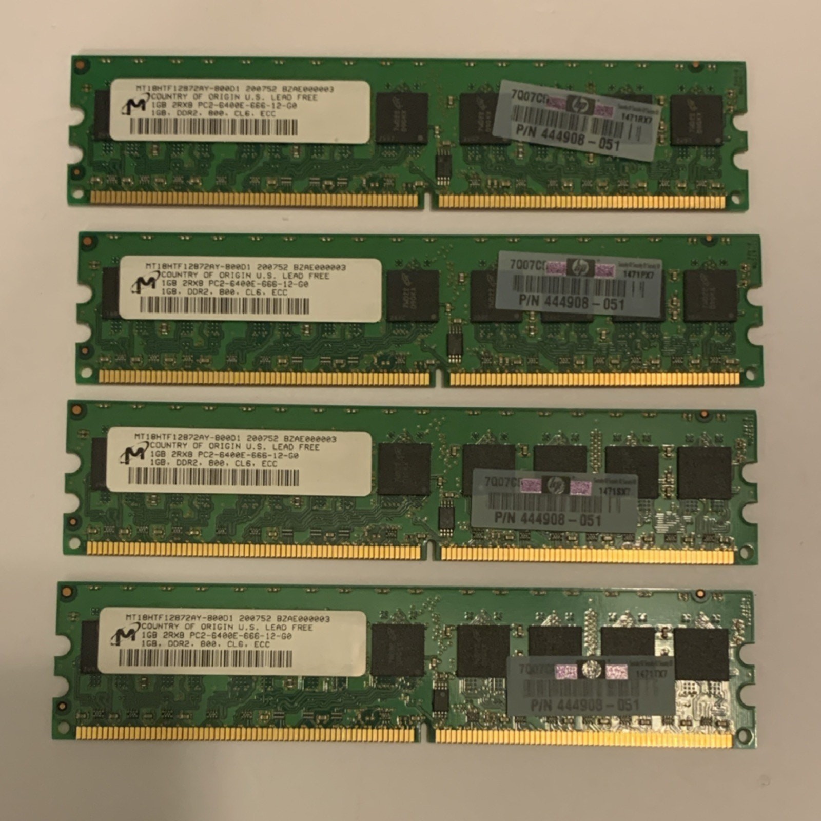 Micron 4GB (4x1GB) DDR2 ECC DIMM PC2-6400E Server Memory MT18HTF12872AY-800E1