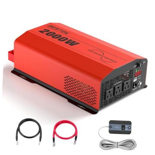 2000 Watt Pure Sine Wave Power Inverter 12V DC to 110V/120V AC Red Black