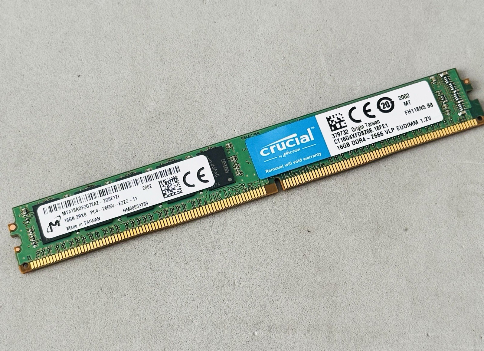 **AS-IS WILL NOT POST** Micron 16GB DDR4 SERVER RAM 2Rx8 MTA18ADF2G72AZ-2G6E1