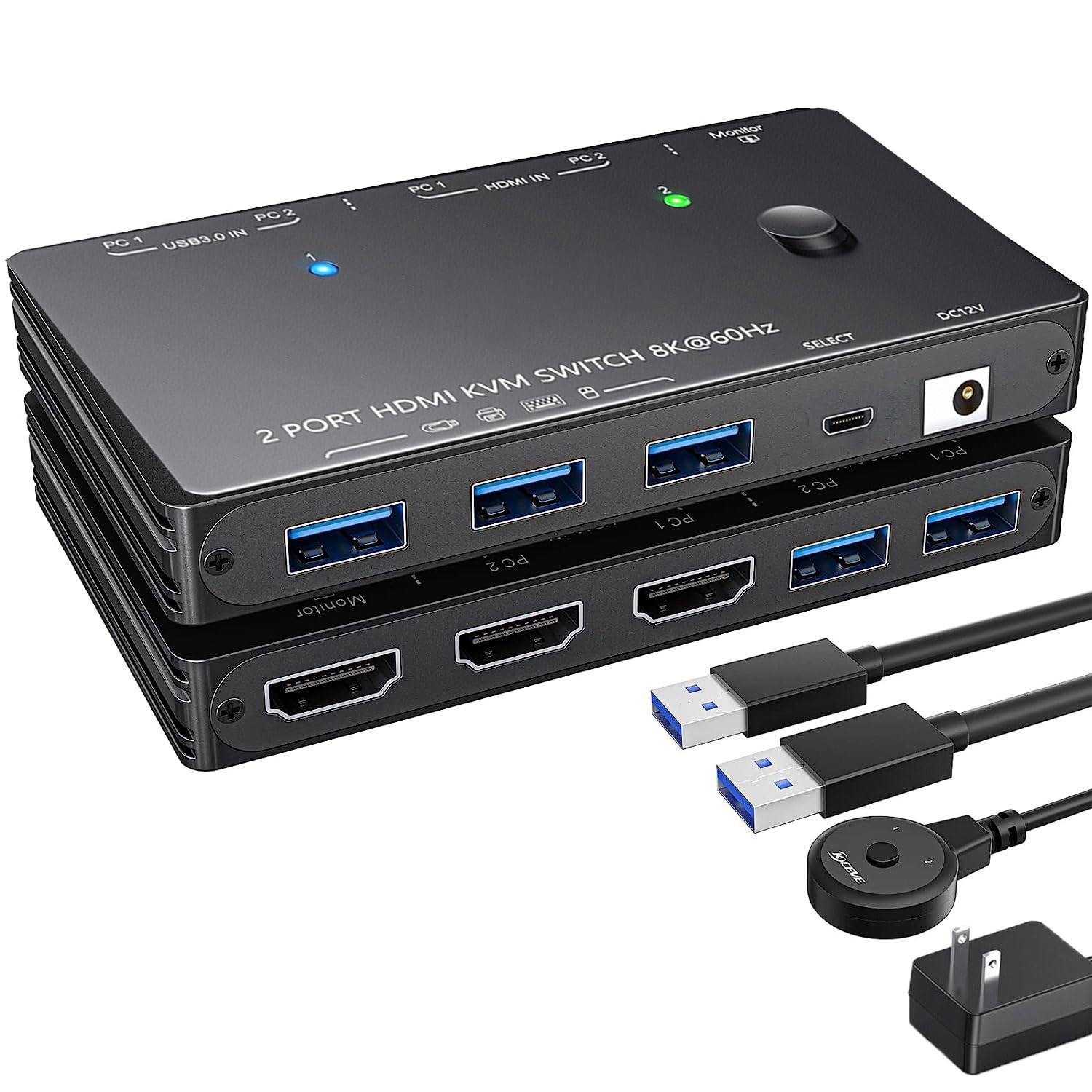 8K KVM Switch - 2 Computers to 1 Monitor - USB 3.0 Powered -0 Remote - 425-#2