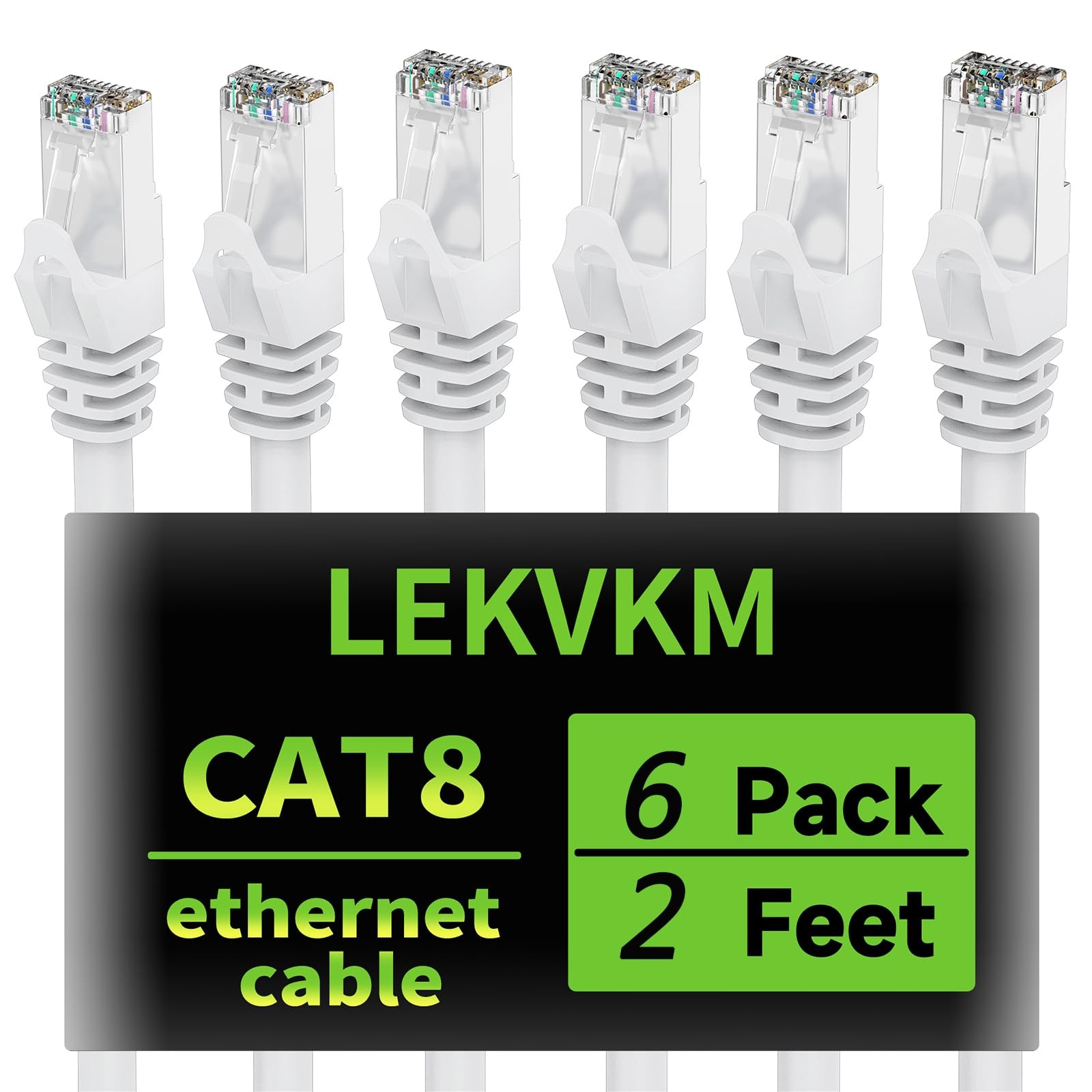 6 PCS 2 ft Cat8 Ethernet Cable White S/FTP Shielded LAN Network Cord 40Gbps