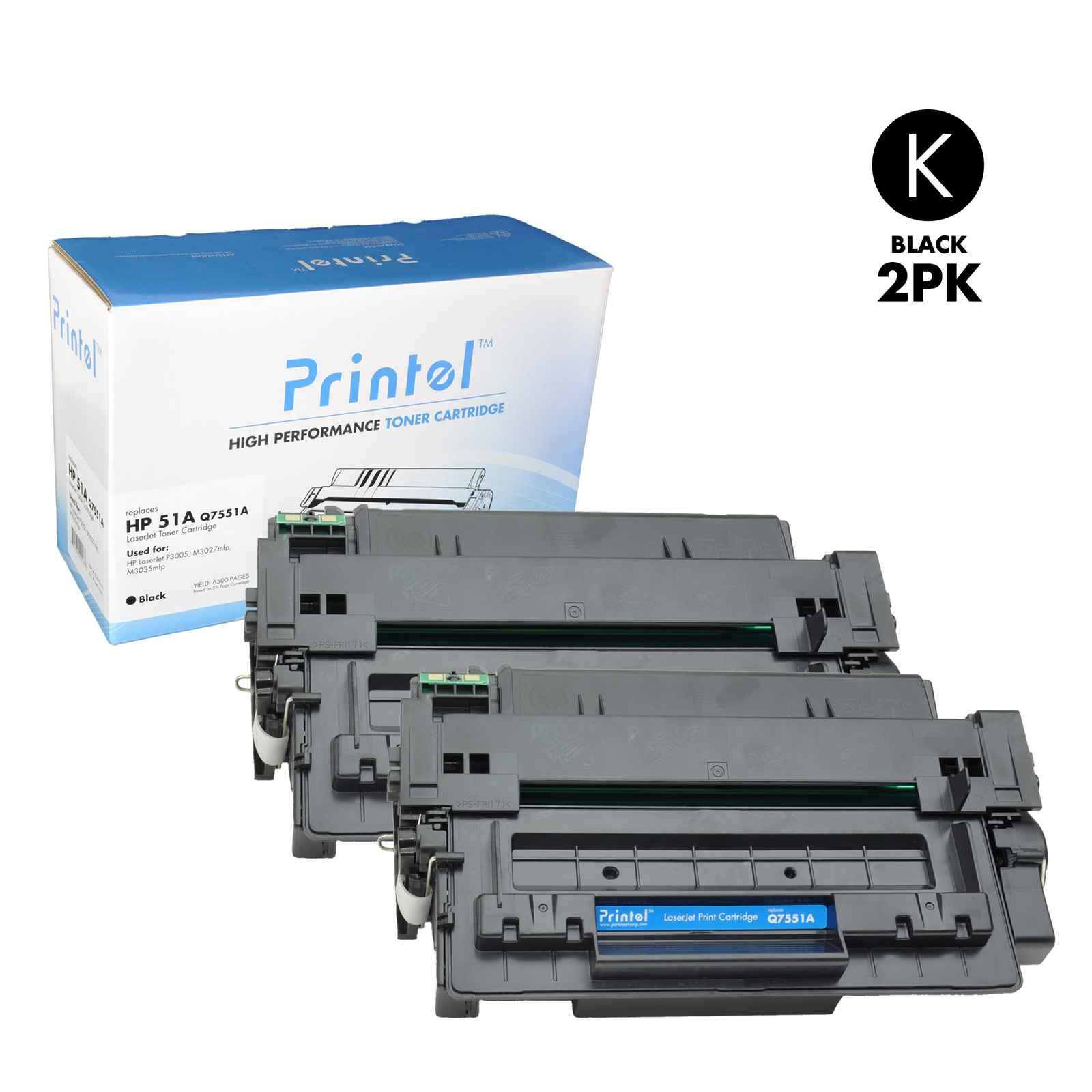 Printel Compatible Toner Cartridge Replacement for HP 51A (Q7551A) Black 2 Pack