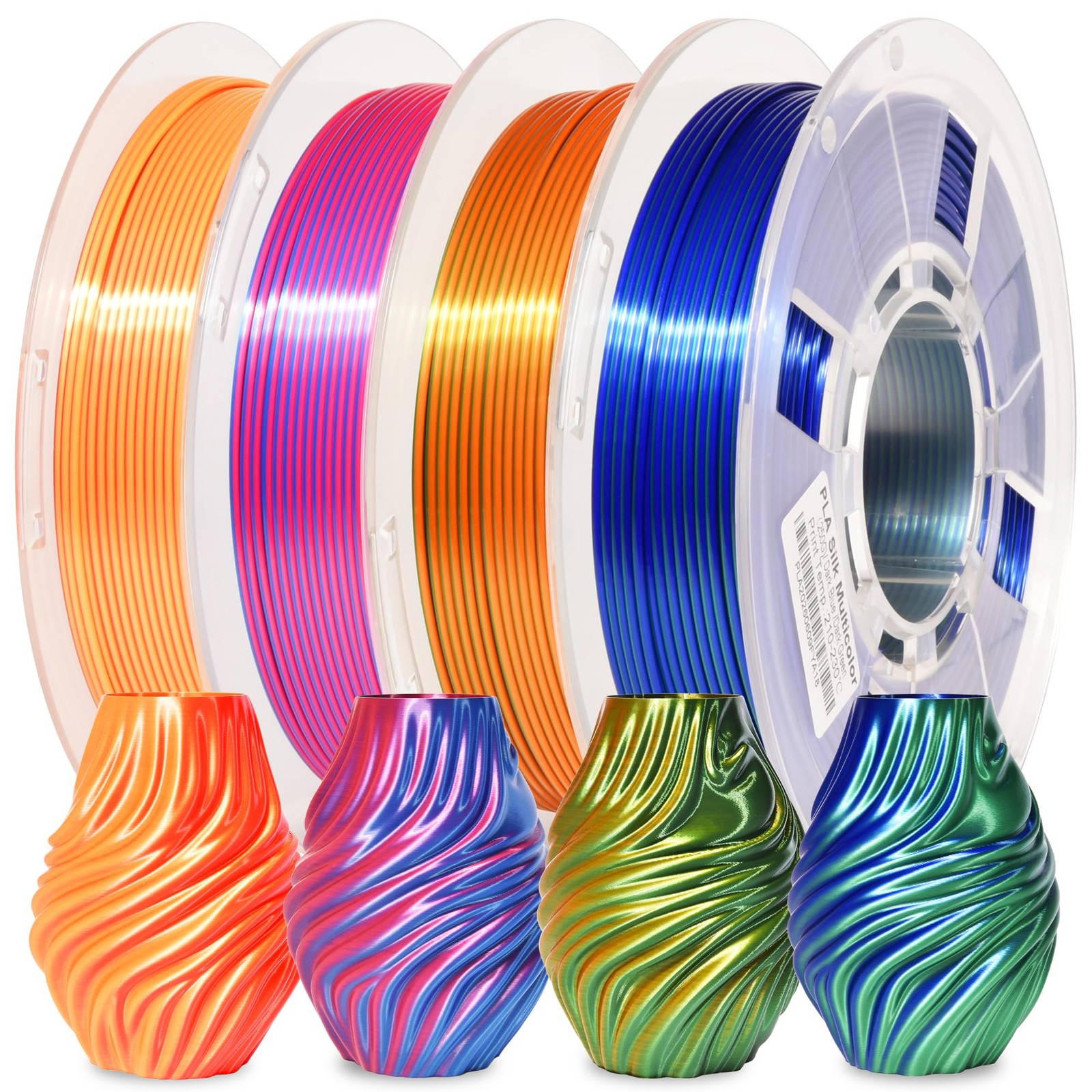 Silk PLA 3D Printer Filament Bundle, Shiny Dual Color PLA Filament 1.75Mm Pack,