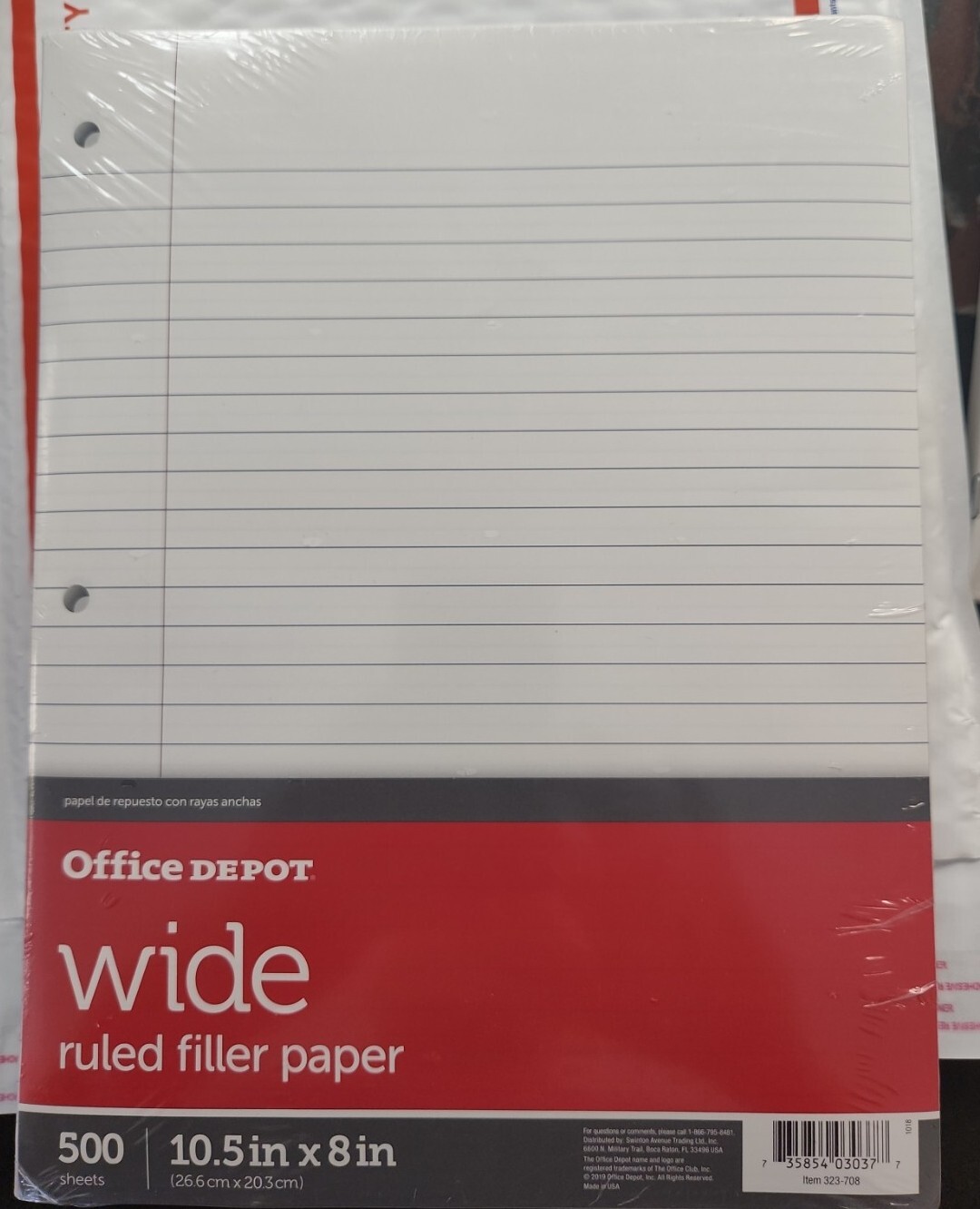 Office Depot - Filler Paper - Ruled Filler Paper, 3-Hole Punched, Wide Ruled 500