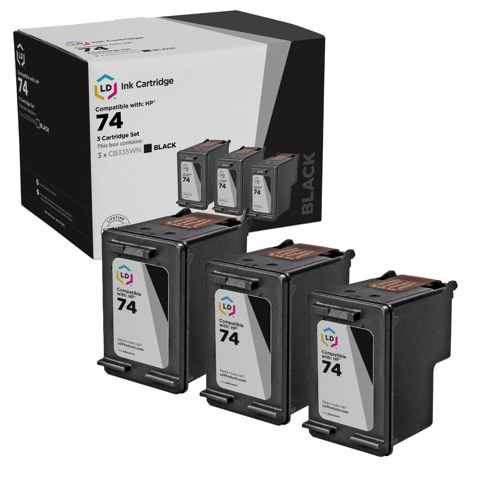 LD Replacement Replacement Ink Cartridges for HP CB335WN (HP 74) Black (3 pack)