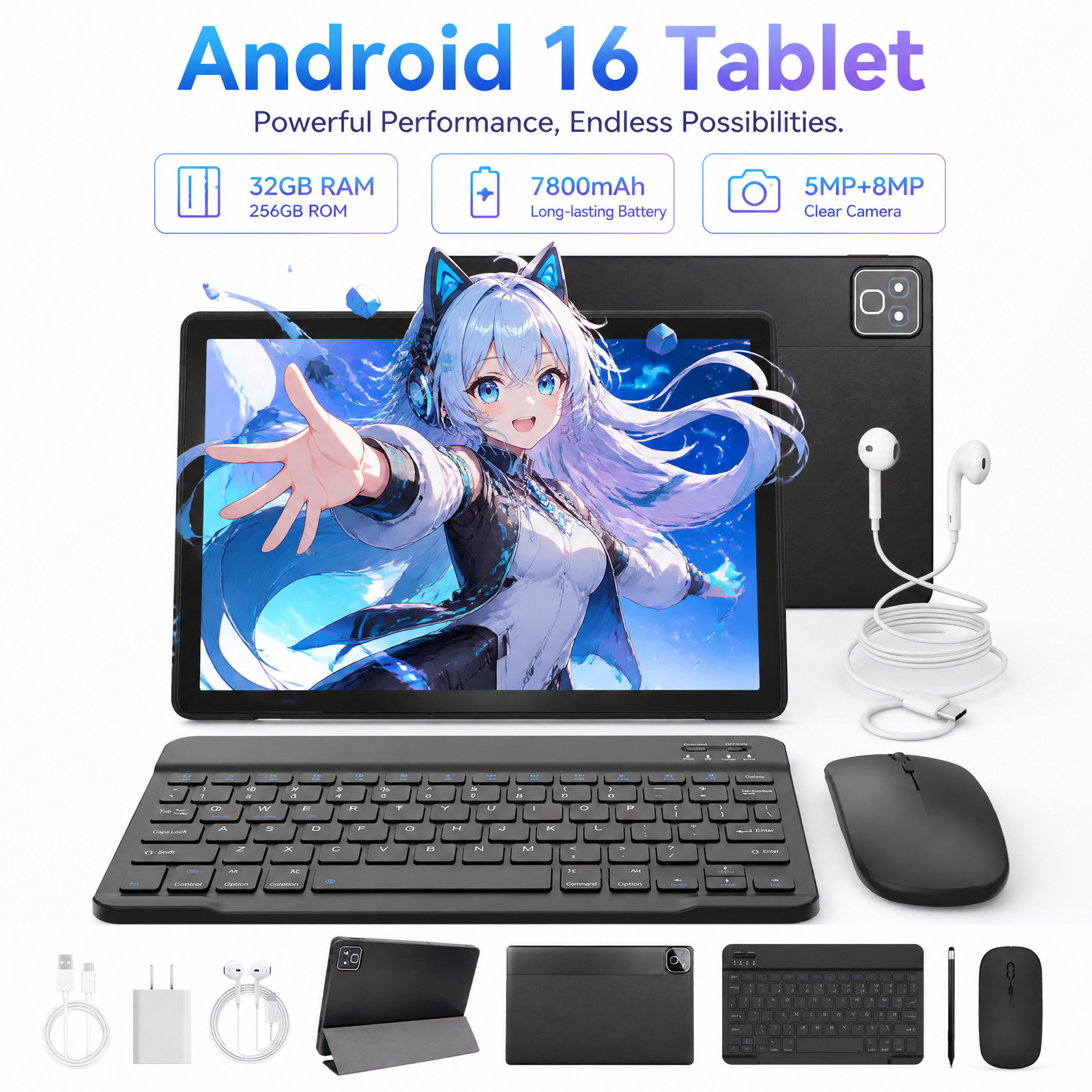 AEEZO 2026 New 11" Tablet Android 16 Pad 32GB + 256GB ROM 1TB Expand 7800mAh IPS