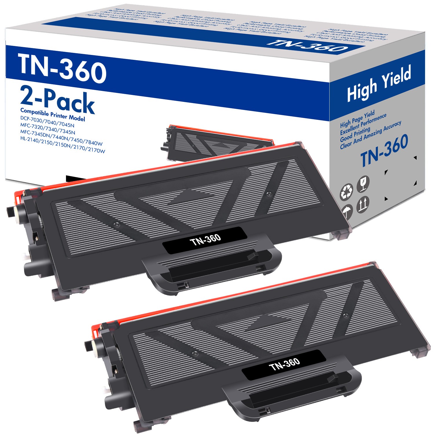 2 Pack TN360 Toner Cartridge For Brother TN-360 HL-2140 HL-2170W MFC-7340 7840W