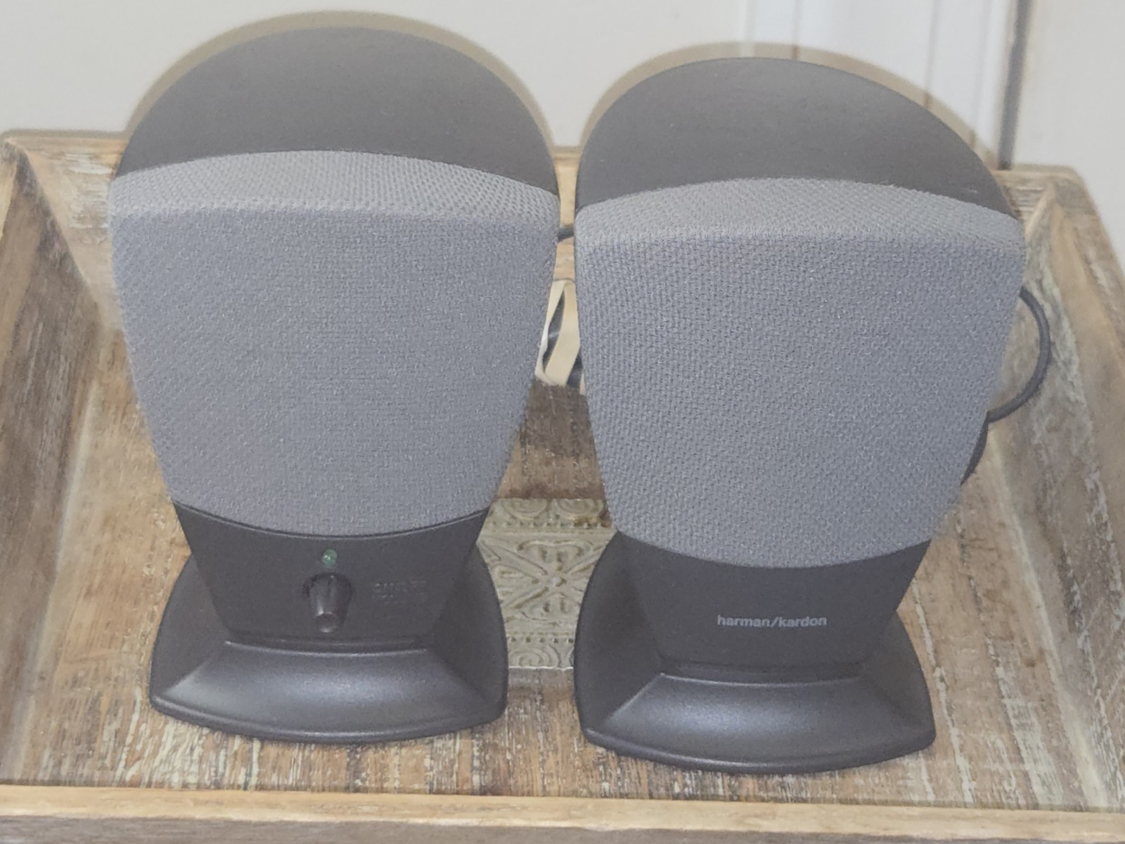 Vintage Harman Kardon HK19.5 Powered Desktop Computer Speakers Gray Black Dell
