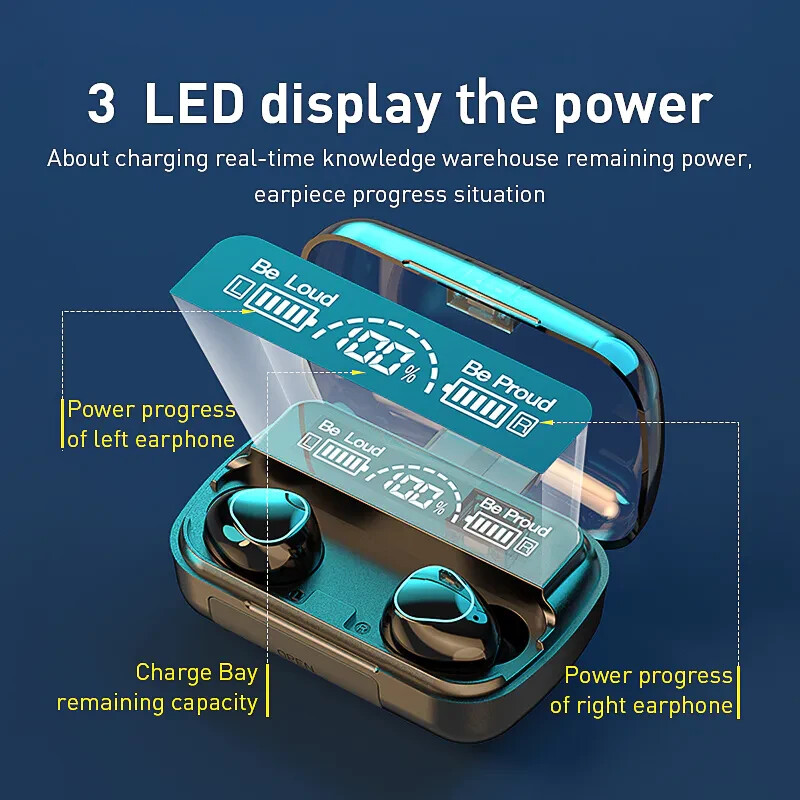 TWS M10 Bluetooth Headset Smart Digital Display Bluetooth 5.1 Wireless Subwoofer