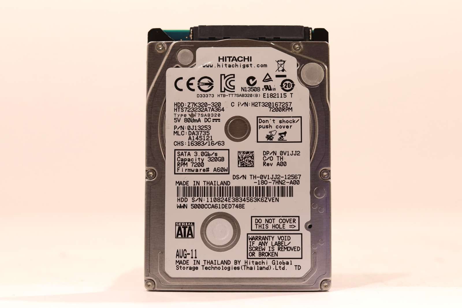 Hitachi HTS723232A7A364 320GB 2.5" 3Gb/s 7.2K RPM SATA HDD Dell P/N: 0V1JJ2