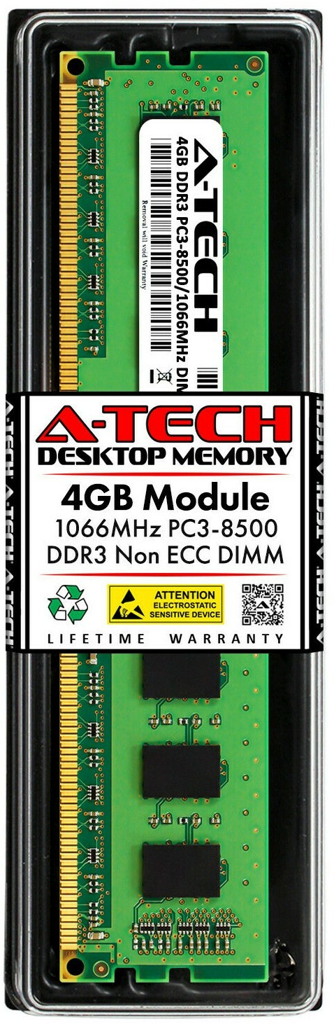 A-Tech 4GB PC3-8500 Desktop DDR3 1066 MHz DIMM 240-pin non-ECC Memory RAM 1x 4G