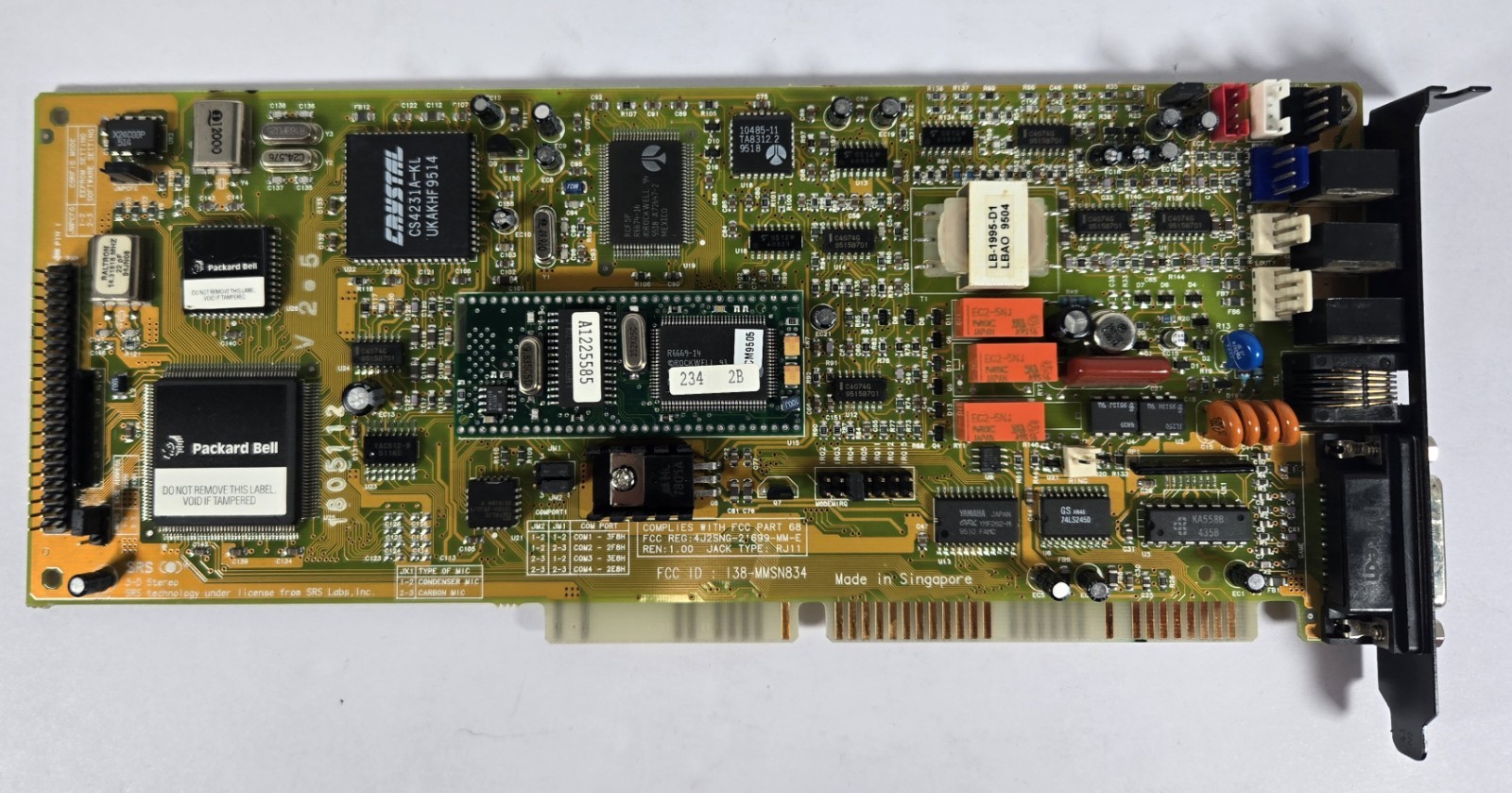 Packard Bell 030073 ISA Combo Adapter Sound/Modem FCC ID I38-MMSN834 Force 341CD
