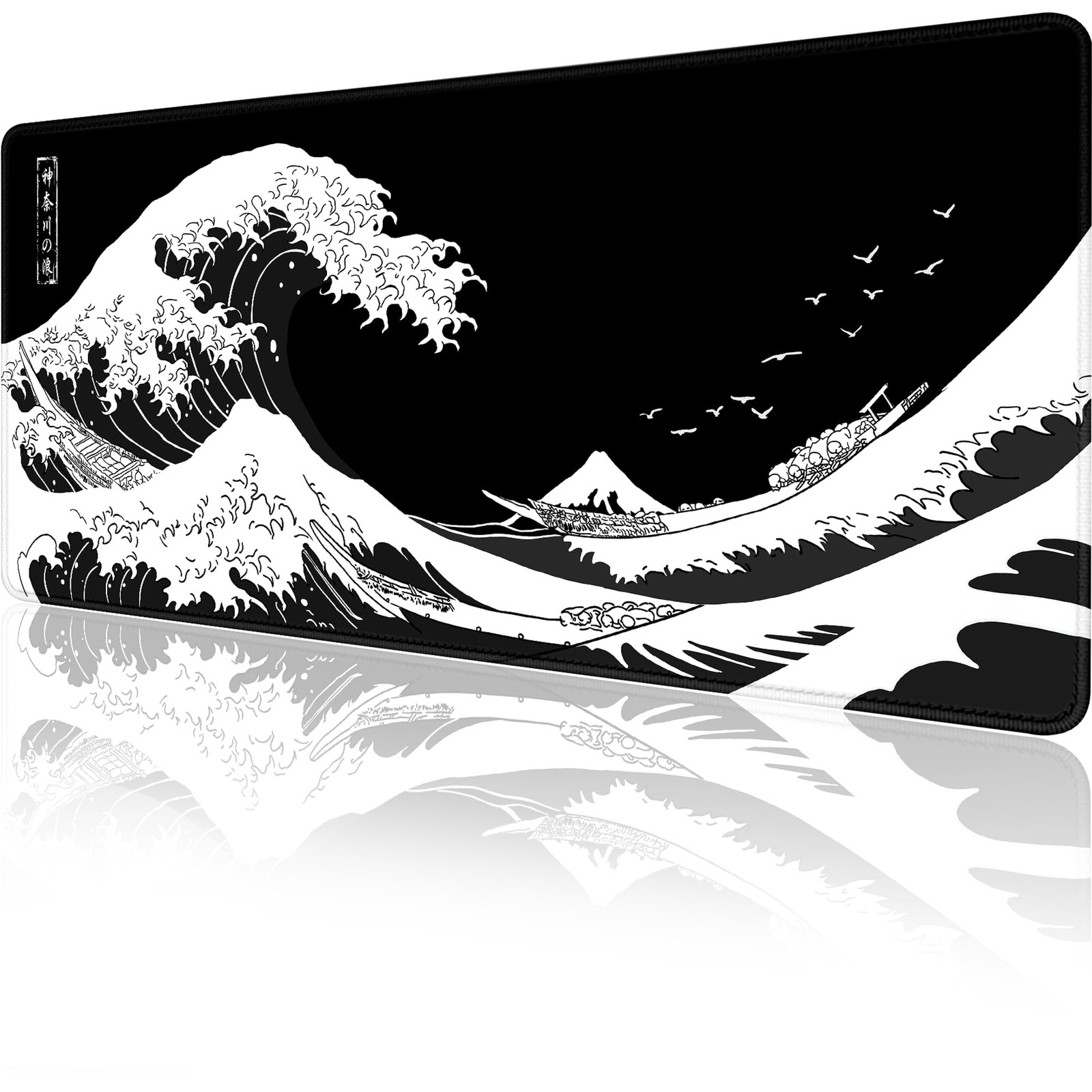 Gaming Mouse Pad for Desk,Large Mousepad Laptop,Black White Japanese Wave Ani...