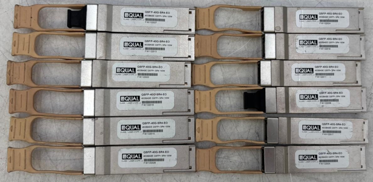Lot Of 12 EQUAL Optics QSFP-40G-SR4-EO Transceivers