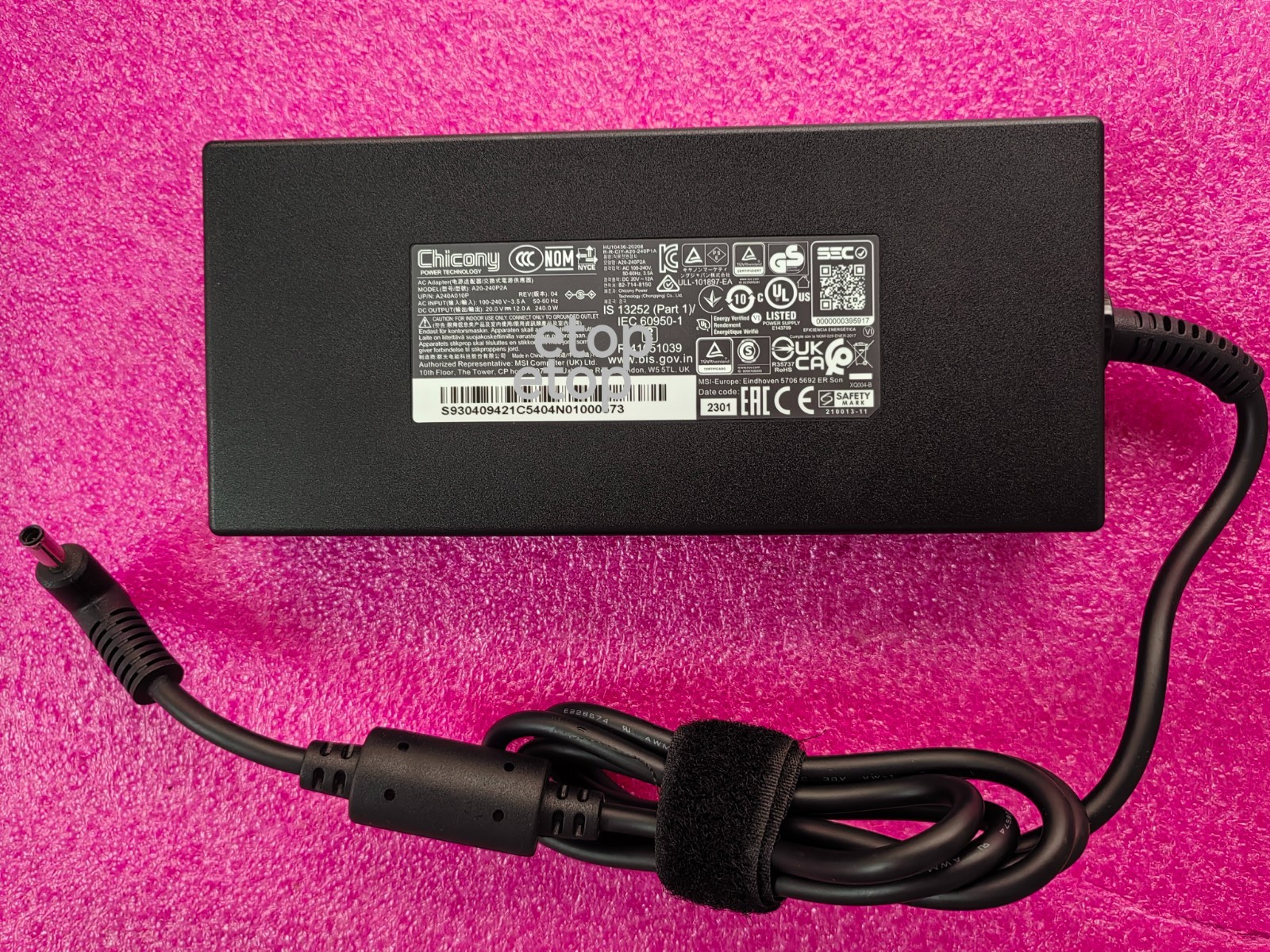 For 2025 MSI Crosshair A16 HX D8WFKG RX5060 A20-240P2A Chicony 20V12A 4.5mm 240W