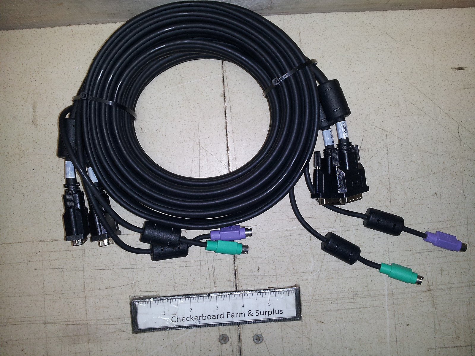 NOS Avocent Cable CBL0022 Rev C Ps/2 Keyboard Mouse Dual Dvi-i Video Cable 15ft