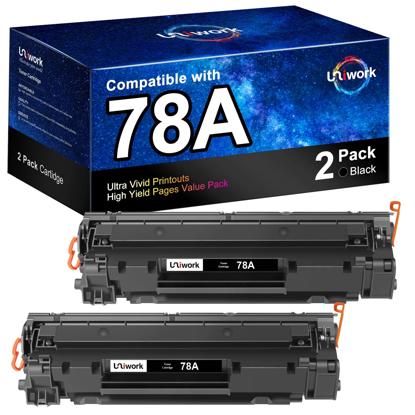 Uniwork 2 Pack Compatible CE278A 78A Black Toner Cartridges for HP Printers