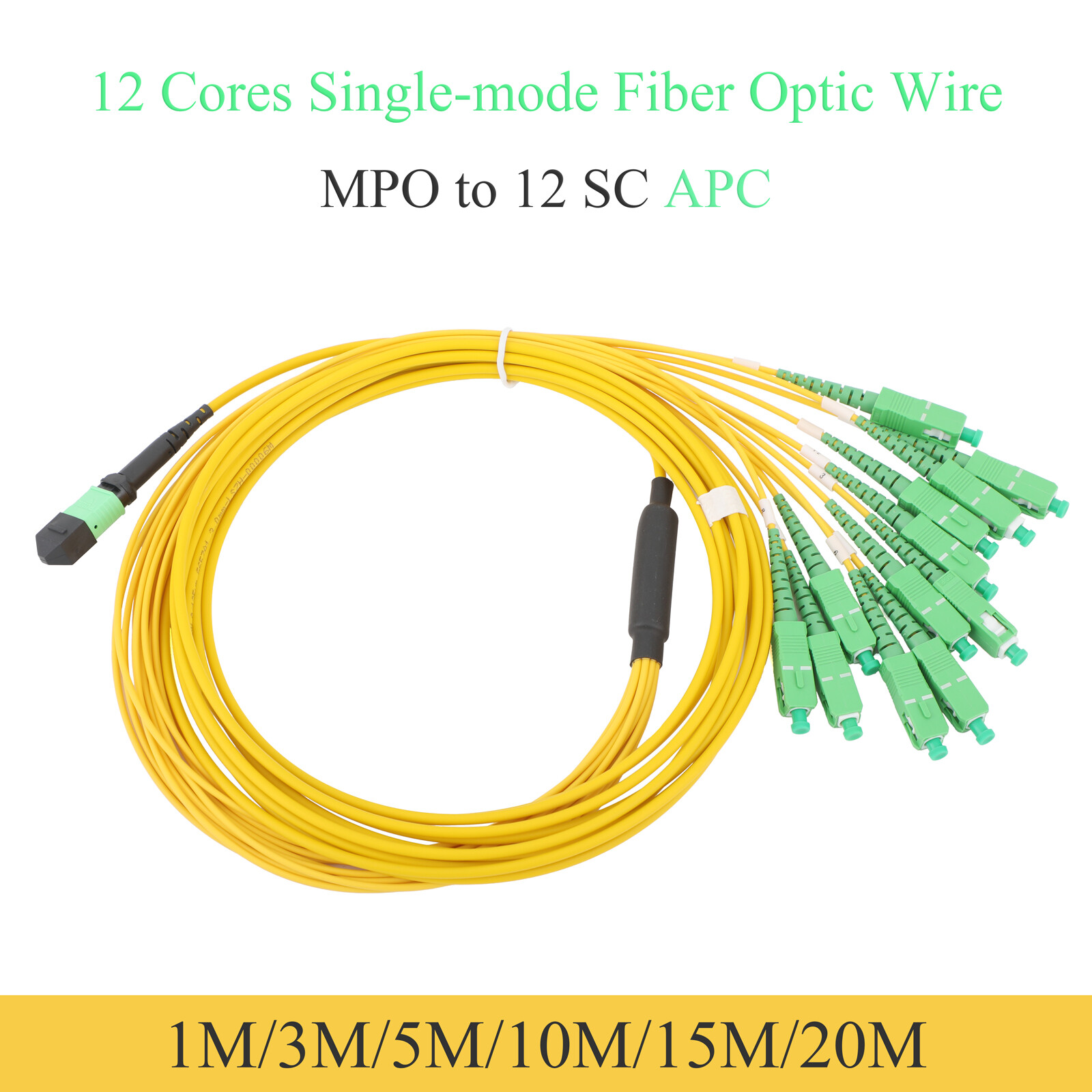 Single Mode 12-Core MPO/PC to 12SC/APC Fiber Optic Patch Cable 1M~20M SM Jumpers