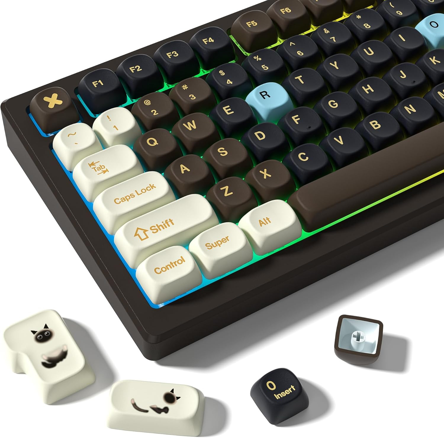 MOA Profile PBT Keycaps,132 Keys Janese Style Keycap Set with Cute Icons, Dye-Su
