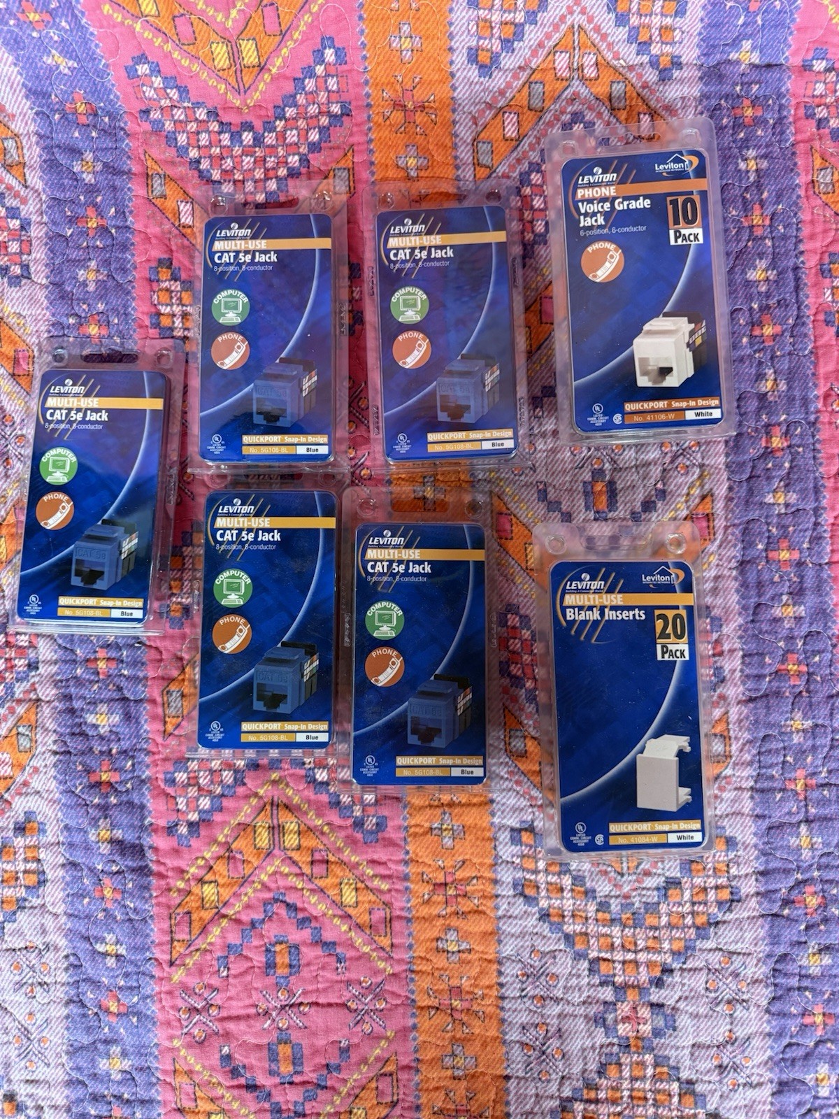 Leviton Multi Use Cat 5e Jacks, Voice Grade Jacks , Blanks