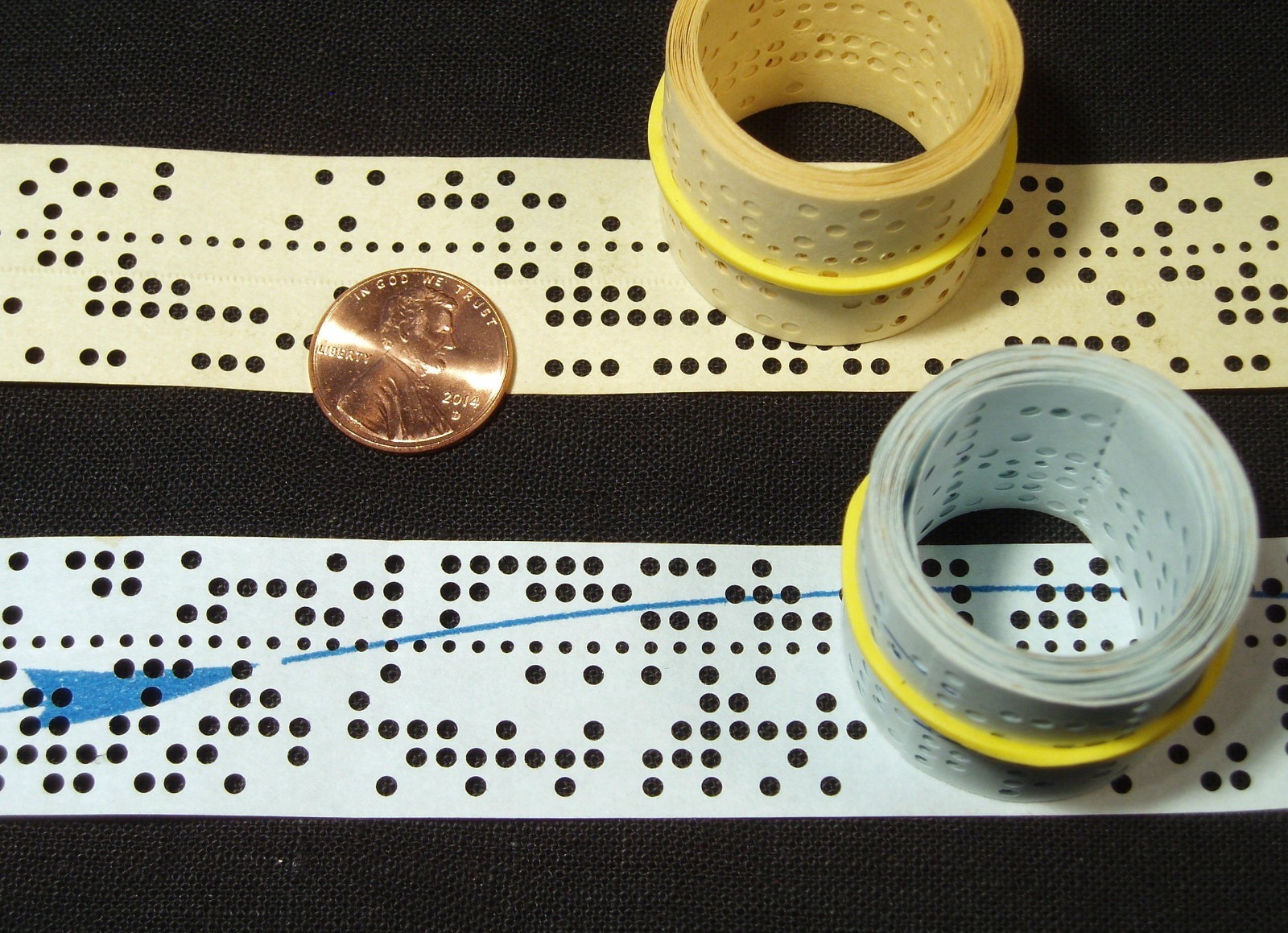 8 Feet of Rare Computer Punched Paper Tape, Historic, 50 Years Old, Two Rolls