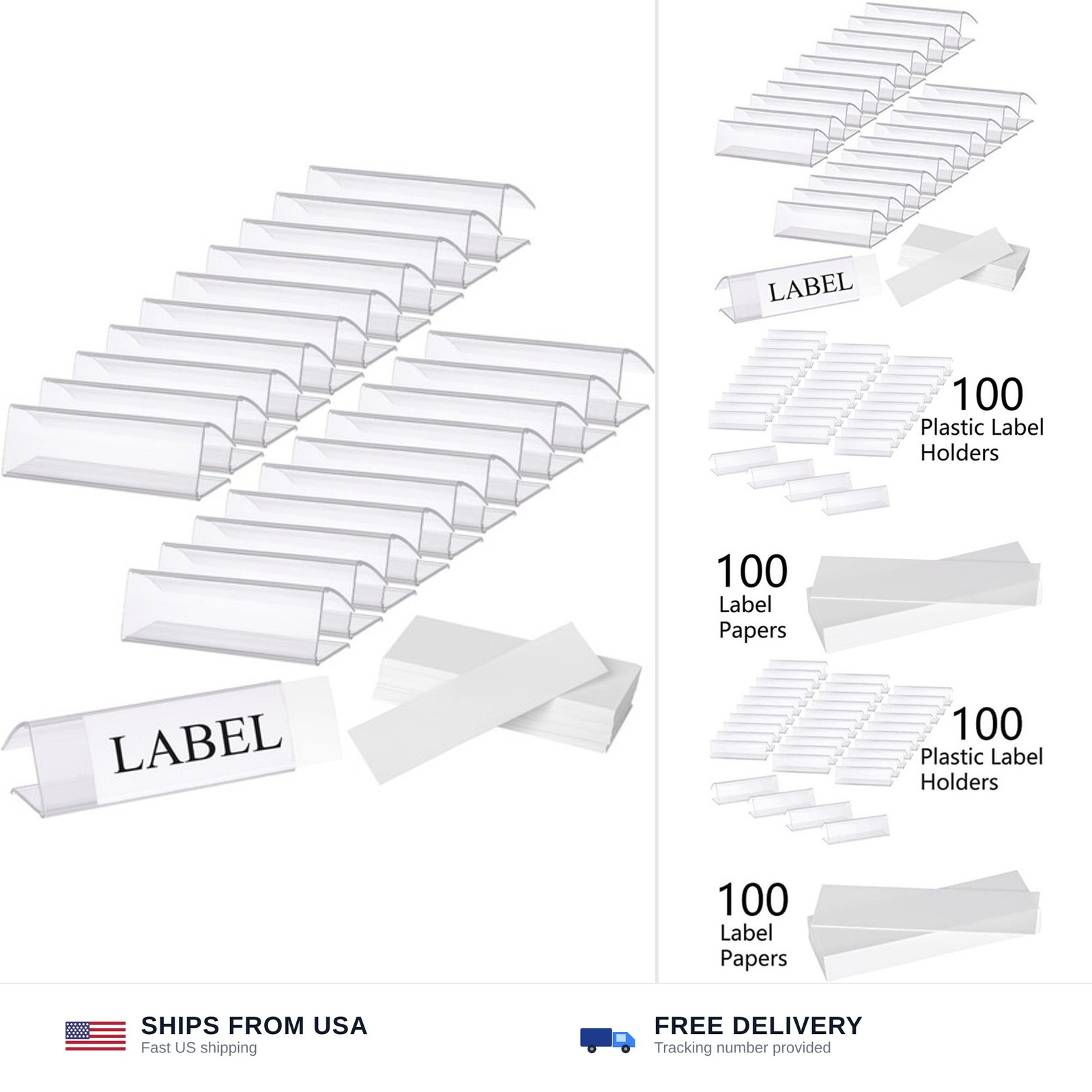 Hedume 100 Pcs Plastic Label Holder with 100 Pcs Label Inserts, 3" L x1" H Cl...