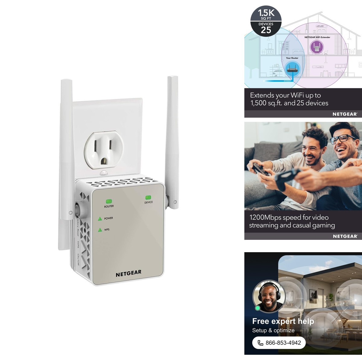 NETGEAR EX6120 WiFi Range Extender AC1200 Dual Band Compact Wall Plug
