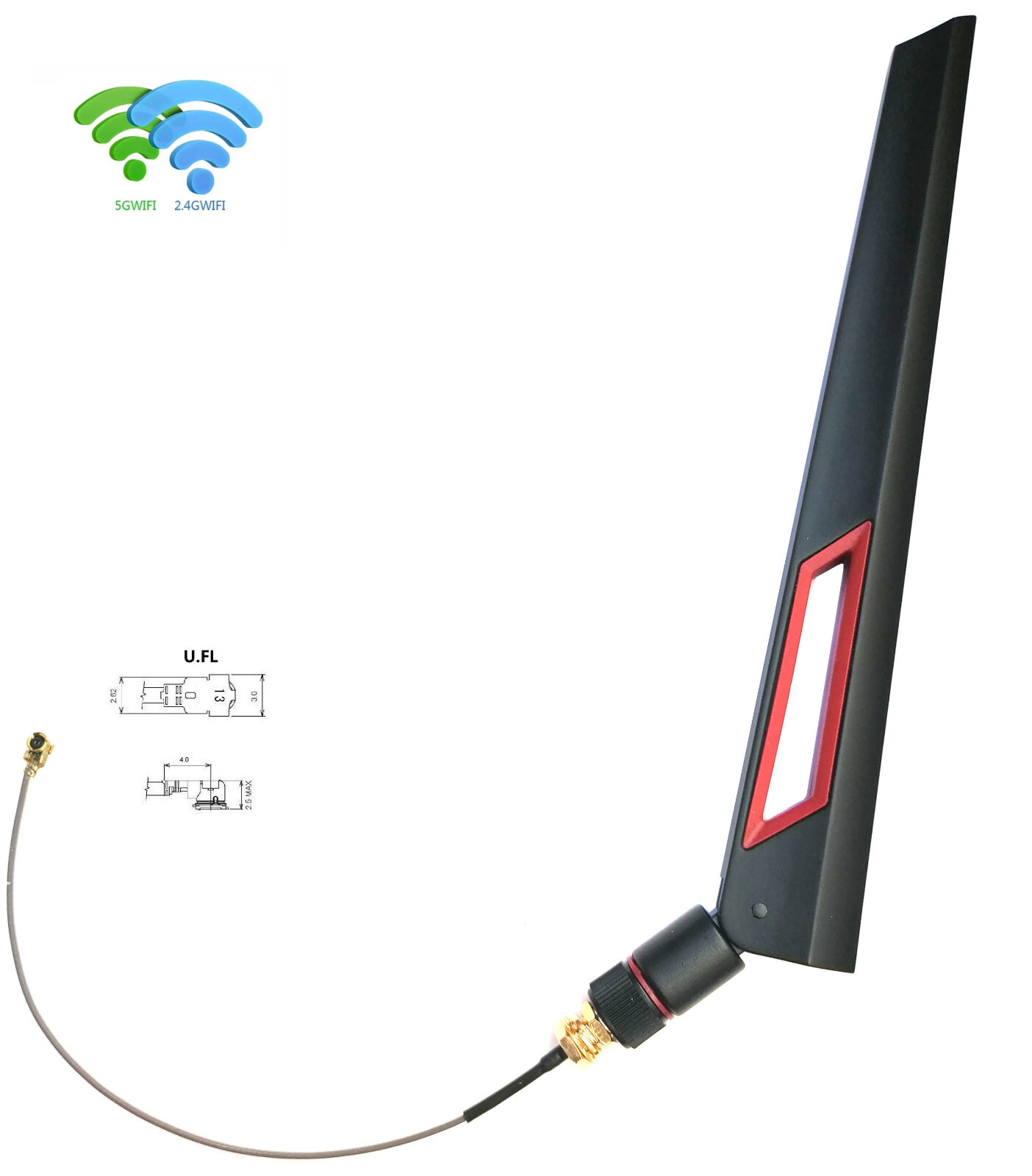 Antenna Set 2.4G&5GHz/10dBi/RP-SMA+U.FL Pigtail Adapter Max 30cm e.g. Wi-Fi BT