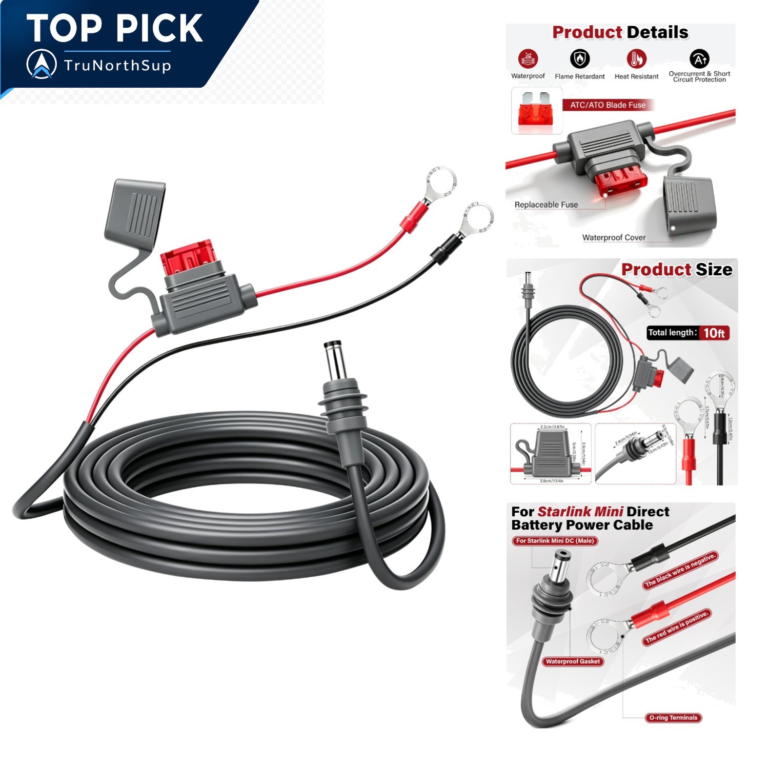 Starlink Mini Power Cable 10ft 3m 18AWG DC Power Cord with Fuse Holder for RV...