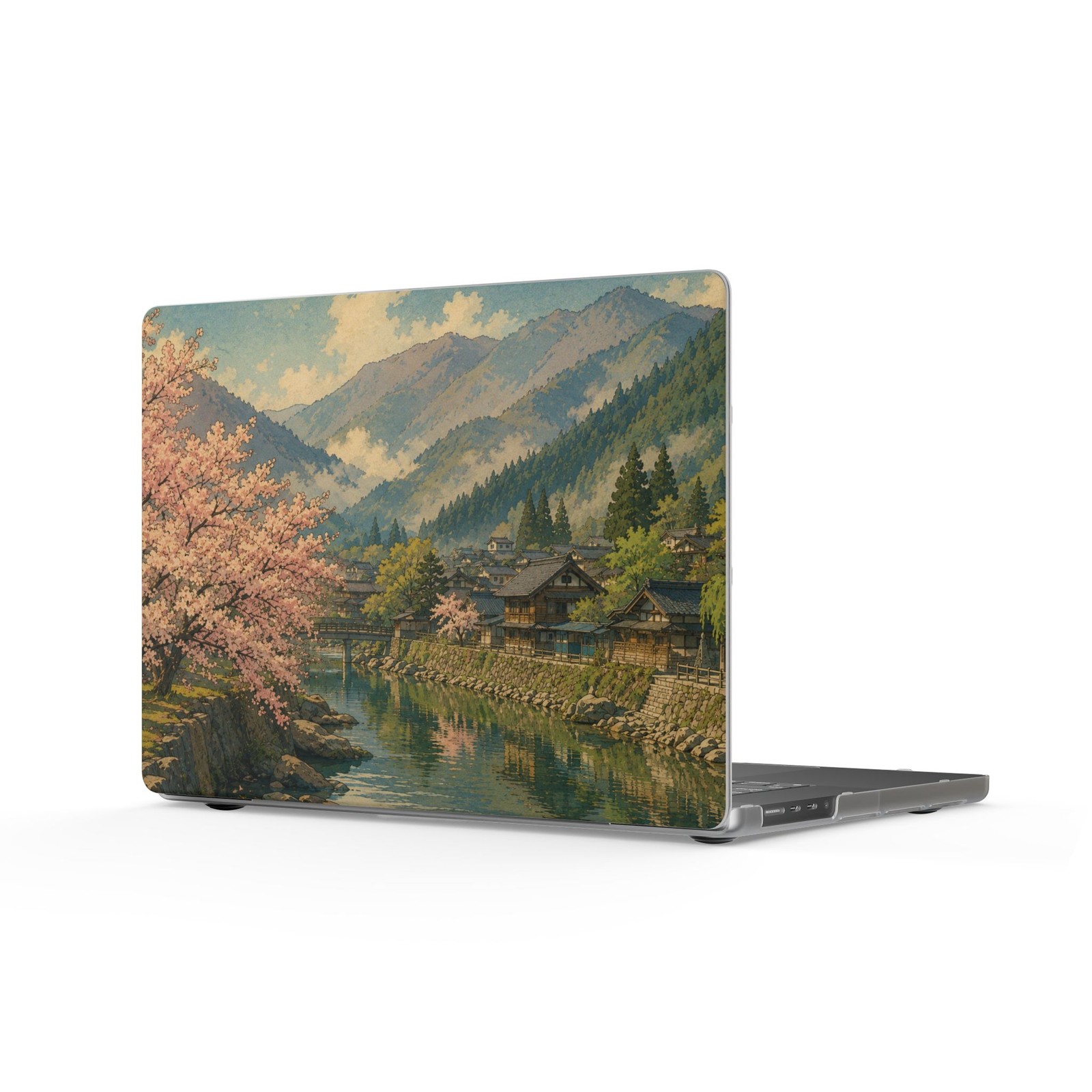 Cherry Blossom Mountain Village MacBook Case | Matte Laptop Skin