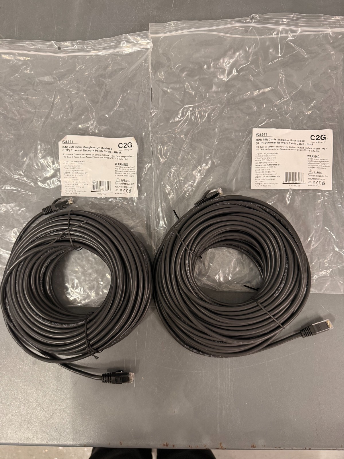 2 C2G Black Cat5e Cables Snagless Unshielded Ethernet Network Patch Cables 26971