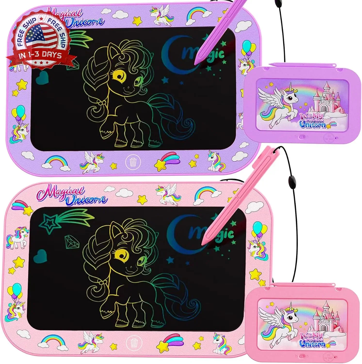 2 Pack LCD Writing Tablet for Kids,10Inch Colorful Reusable Electronic Toddler D