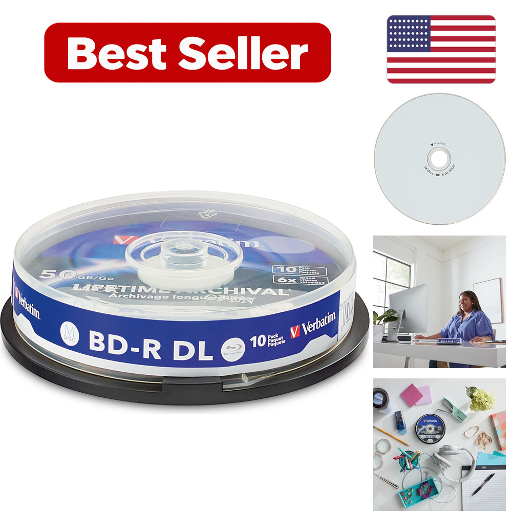 M Disc BD-R DL 50GB 6X Inkjet Printable Archival - 10 Pack Black - For Storage