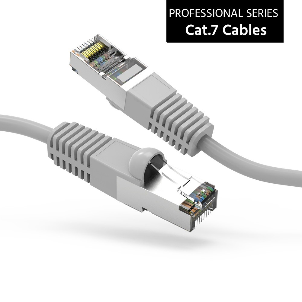5 Pack of 100Ft CAT7 Shielded (SSTP) 600MHz Ethernet Network Booted Cable Gray