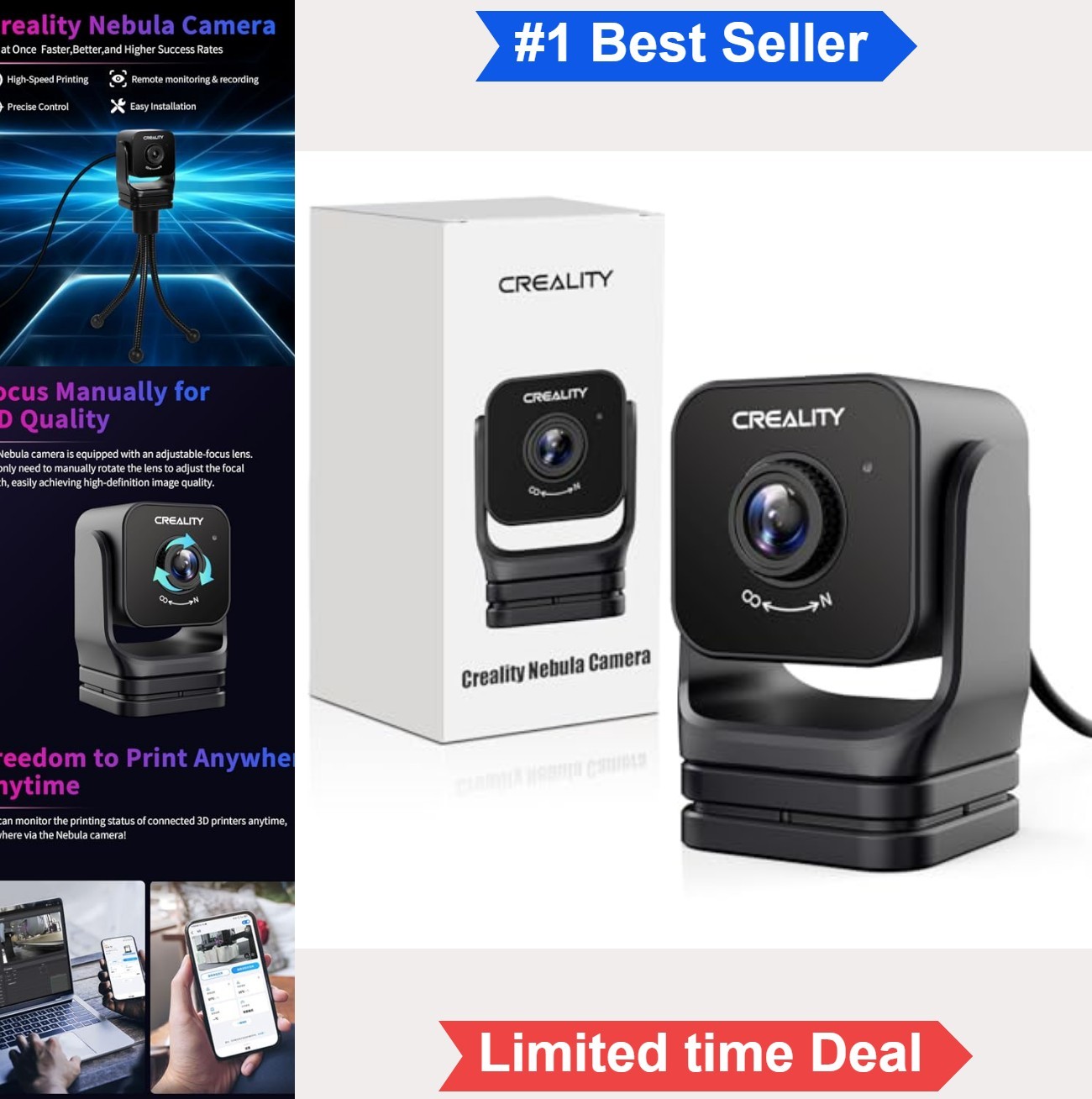 3D Printer Camera 1080P Night Vision Time Lapse USB Webcam Manual Focus
