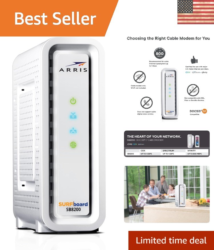 Renewed SB8200-RB Cable Modem - 32x8 Channels, Fast 1 Gbps Internet Speed