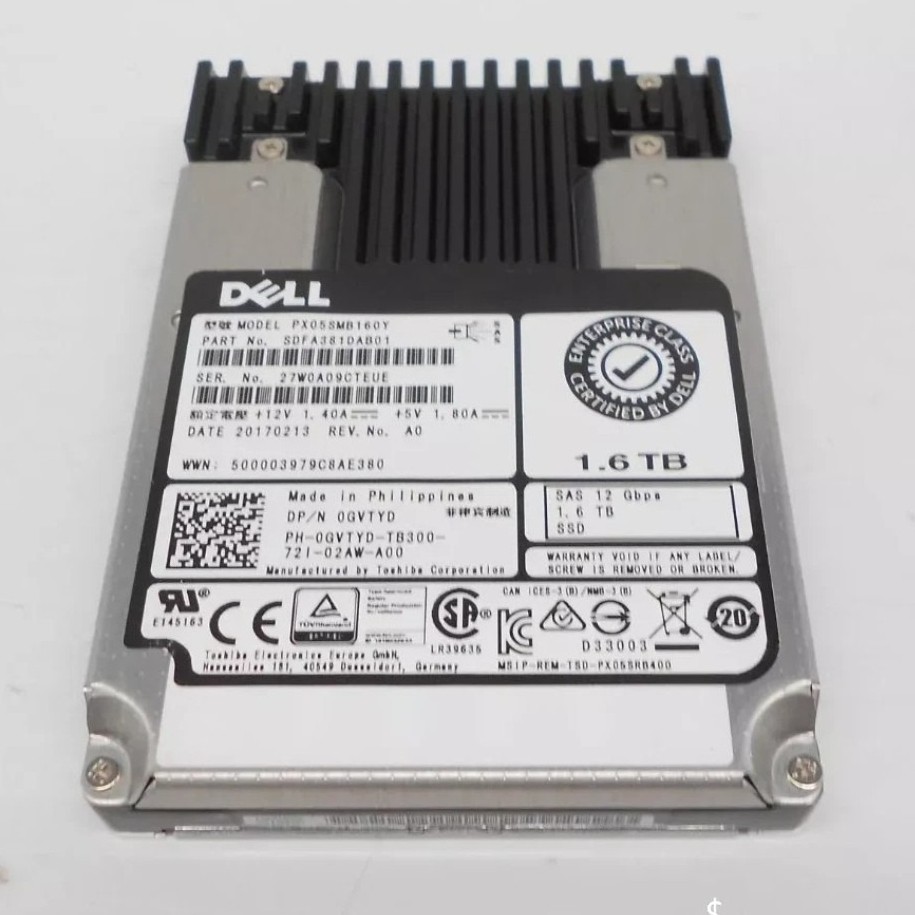 for DELL 0GVTYD GVTYD PX05SMB160Y 1.6TB 2.5" SAS 12G MU SSD Solid State Drive
