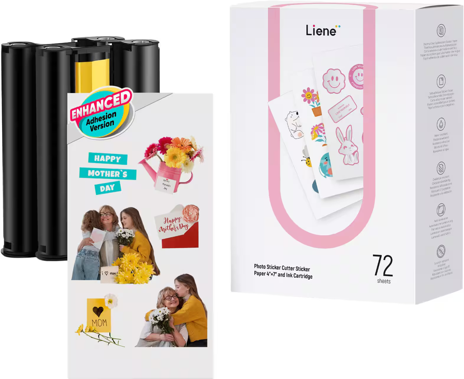 Liene - PixCut Photo Sticker Cutter Sticker Paper 4×7" and Ink Cartridge (72 ...